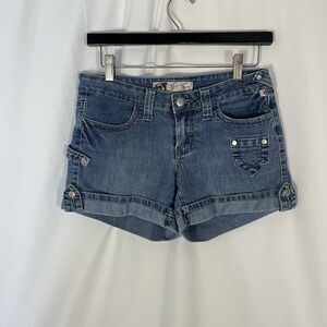 Women's Juniors Mecca Femme Denim Shorts Med Wash Stretch Cuffed Sz 9/10 *Flaw